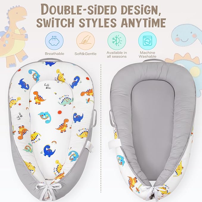 HKAI Baby Lounger – Soft Cotton Infant Floor Seat for Newborn to 24 Months, Portable Baby Essentials for Boys & Girls, Travel-Friendly Baby Lounge Pillow-BubblyBeeBaby