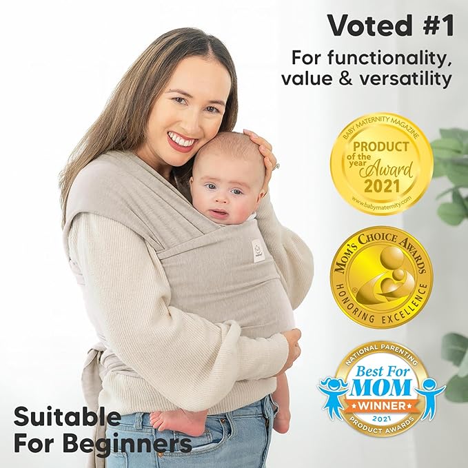 KeaBabies Baby Wrap Carrier - All in 1 Original Baby Carrier Newborn to Toddler Sling, Easy to Wear, Hands Free Bonding, Lightweight, Breathable Infant Wraps (Stone Gray)-BubblyBeeBaby