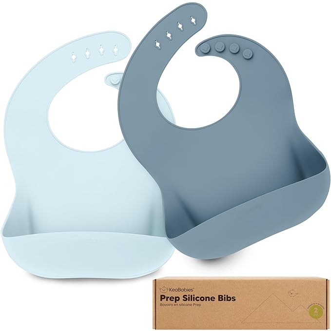 KeaBabies 2-Pack Silicone Baby Bibs for Eating - Sturdy Food-Grade Silicone Bibs for Babies Girl, Boy, Large Food Catcher, Clean & Put On Easily, Waterproof Toddler Feeding Essentials (Ocean)-BubblyBeeBaby