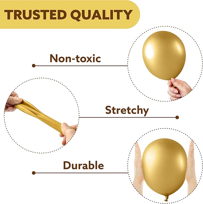 JOYIN 150 Pcs Metallic Gold Balloons, Different Sizes 18 12 10 5 Inch Gold Latex Balloon Arch Kit with Instruction for Birthday Decoration Party Graduation Wedding Holiday-BubblyBeeBaby