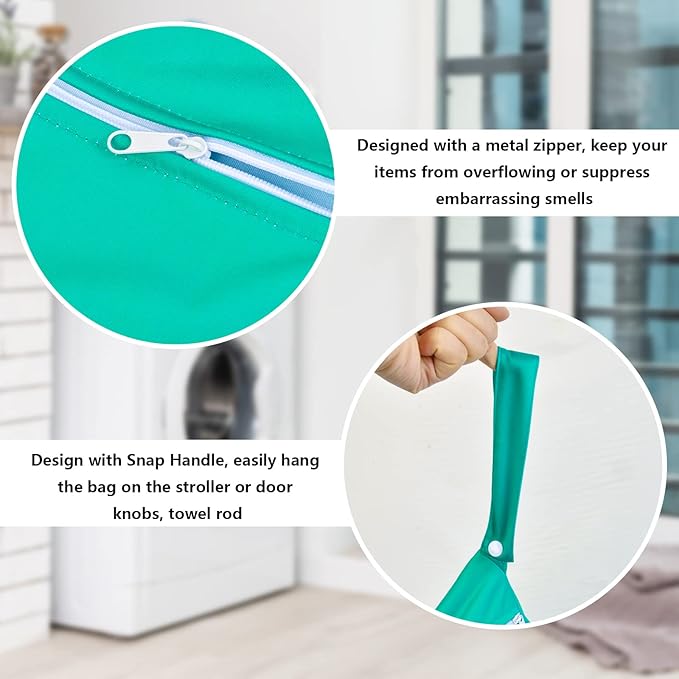 2 Pcs Large Travel Laundry Bags - Waterproof Wet/Dry, Washable, Drawstring, Bathing Suit, Workout, Gym Clothes, Swimming, Yoga - Green, Grey-BubblyBeeBaby