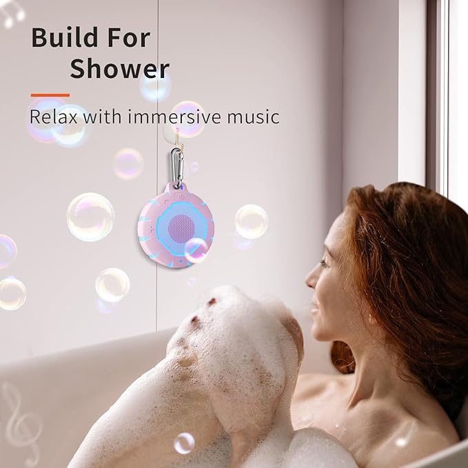HEYSONG Waterproof Shower Bluetooth Speaker, Durable & Portable with Clear Sound, Ideal for Shower, Pool, Beach & Kayaking – Great Gift for Girls, Women-BubblyBeeBaby