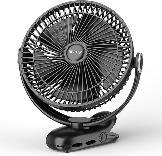 12000mAh Clip on Fan 30H Longest Runtime, 8in Portable Fan Rechargeable, Ultra Quiet with Heavy-Duty Clamp, USB Desk Fans for Golf Cart,Office Desk, Treadmill, Camping, Bedroom-BubblyBeeBaby
