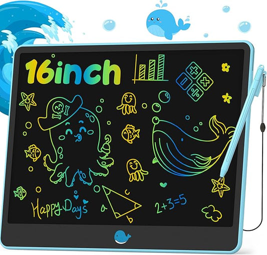 Hockvill LCD Writing Tablet for Kids 16 Inch, Toys for Girls Boys Drawing Pad for 3 4 5 6 7 8 Year Old Kid, Toddler Magnetic Doodle Board Travel Essentials Christmas Birthday for Children (Blue)-BubblyBeeBaby