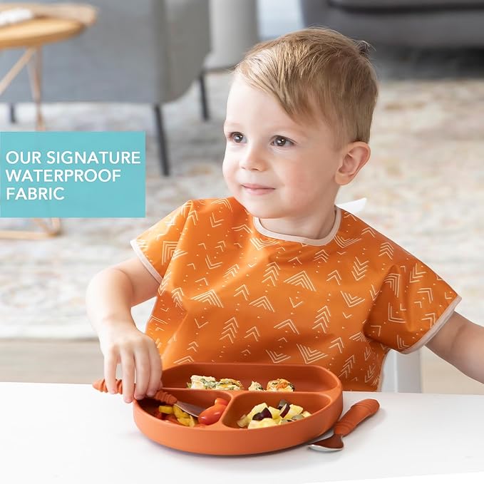 Bumkins Bibs - Toddler Bibs, Waterproof, Large for 1-3 Years, Short Sleeve-BubblyBeeBaby