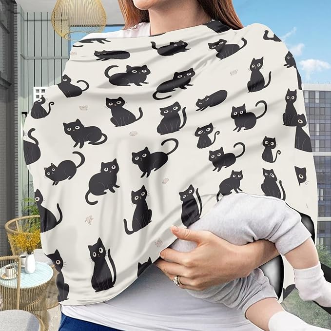 Binienty Cozy Car Seat Covers for Baby Boys Girls,Cartoon Cat Stretchy Infants Carseat Canopies Breathable Soft Infants Stroller Cover Baby Shower Gifts-BubblyBeeBaby