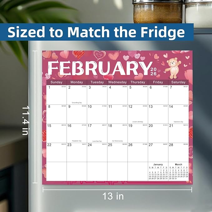 2026 Magnetic Fridge Calendar 18 Monthly Magnetic Calendar for Refrigerator 2026 Wall Calendar Planner Runs from January 2026 Until June 2027 Easy Organizing Markers Tearable (Festive)-BubblyBeeBaby