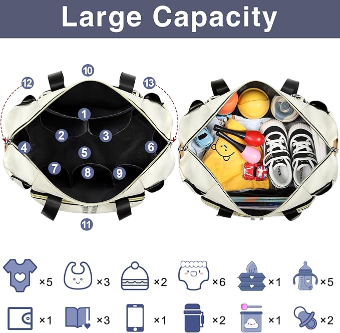 ITIEZY Diaper Bag Tote for Baby - Large Mommy Bag with Portable Changing Pad Pacifier Case, Hospital Bags Travel Baby Bag-BubblyBeeBaby