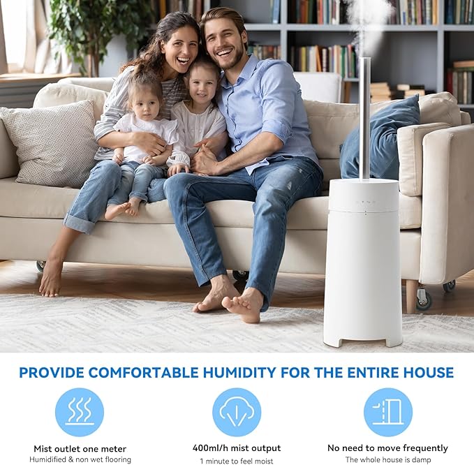 Humidifiers for Bedroom, 5L Quiet Humidifiers for Large Room with Timer, 360°Nozzle, 3 Speed Ultrasonic Cool Mist Humidifier with Humidistat, Suitable for Baby Home Adults Plants (White)-BubblyBeeBaby