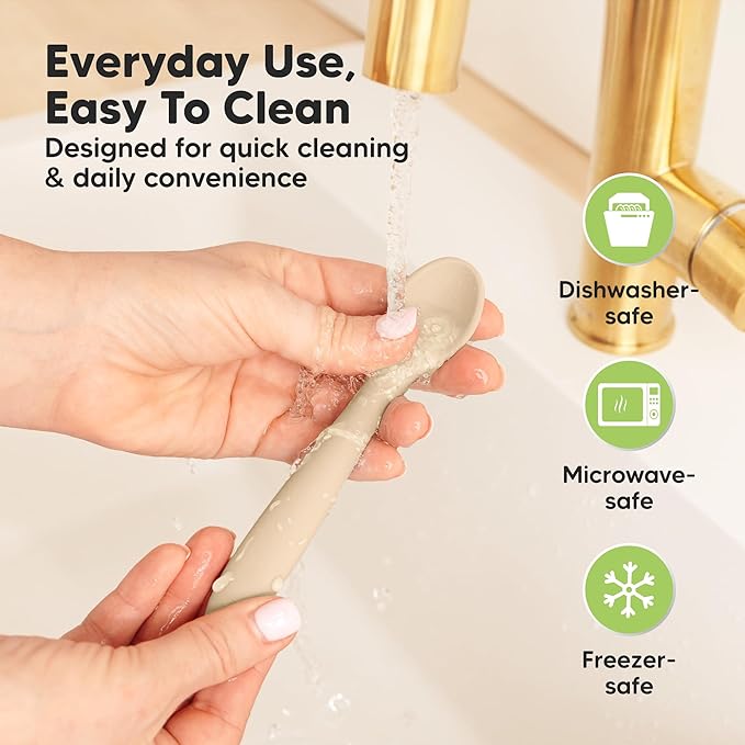 KeaBabies Silicone Baby Spoons, Self Feeding 6-12 months - 3-Pack Baby Weaning Eating Utensils, Toddler First Food Training Spoon, Infant, Kids Feeding Supplies Essential Set,Dishwasher-safe (Roseate)-BubblyBeeBaby
