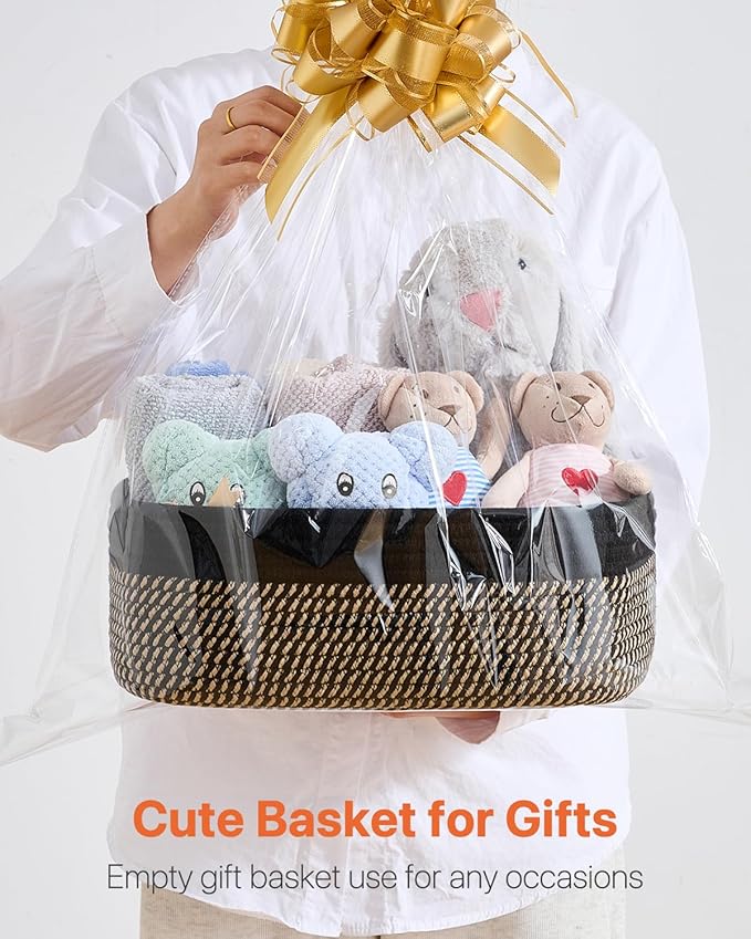 KALLAX Small Woven Basket, 13.5 x 9.5 x 5 Inches, Storage Basket for Organizing, Cute Small Rope Shelf Closet Cube Storage Bins Baskets for Shelves, Dog Toy Gift Baskets Empty, 3 Pack Black & Brown-BubblyBeeBaby