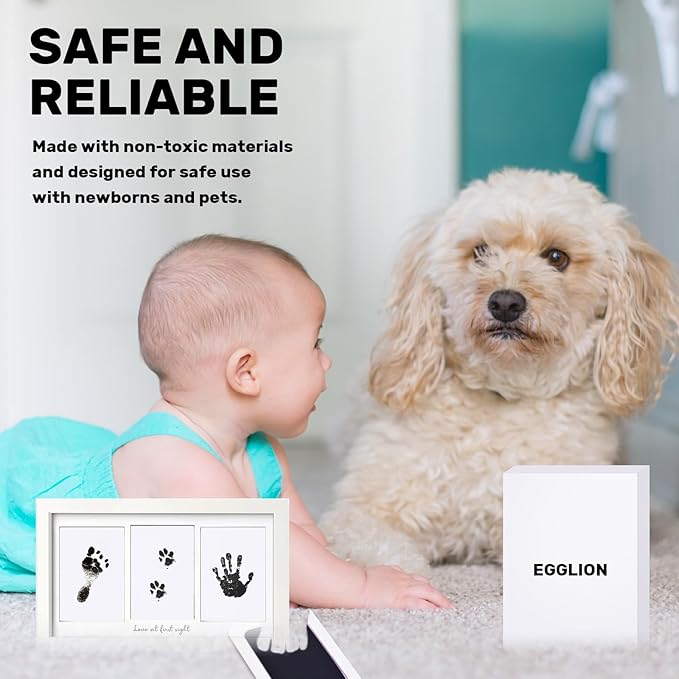 2-Pack Inkless Baby Hand and Footprint Kit with Mess-Free Ink Pad – Baby Safe Ink Pad for Hand, Foot & Paw Prints – Newborn Footprint & Paw Print Kit for Dogs and Cats – 8 Cards(Jet Black, L)-BubblyBeeBaby