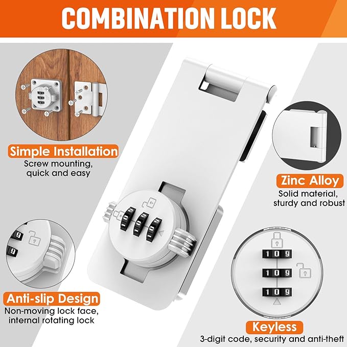 Keyless Cabinet Lock with Combination, Locker Code Lock with 3-Digit Combination, Security Door Lock for Drawers, Lockers, Bifold Doors, Small Doors, Closets, Refrigerators (White-2pcs)-BubblyBeeBaby