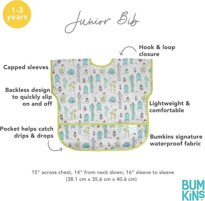 Bumkins Bibs - Toddler Bibs, Waterproof, Large for 1-3 Years, Short Sleeve-BubblyBeeBaby