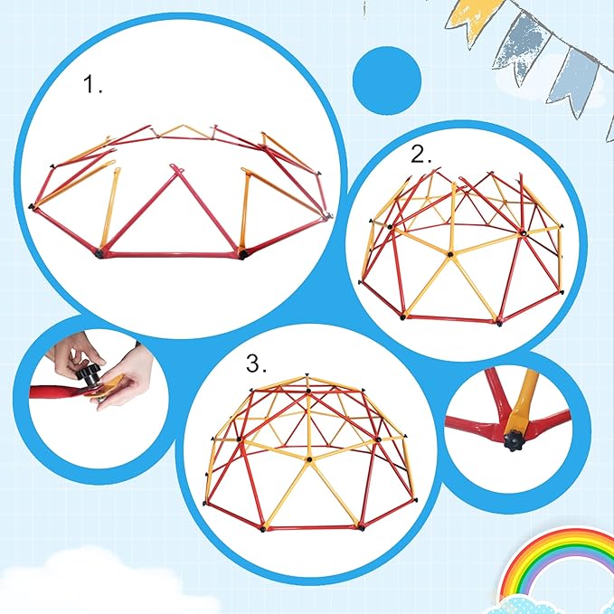 JAXPETY Climbing Dome, 7FT Outdoor Jungle Gym for Kids Ages 4-8, Toddler Monkey Bars for Backyard, Doorway Playground Climbing Structures for Toddler Climbing, Montessori Climbing Set for Dome Climber-BubblyBeeBaby