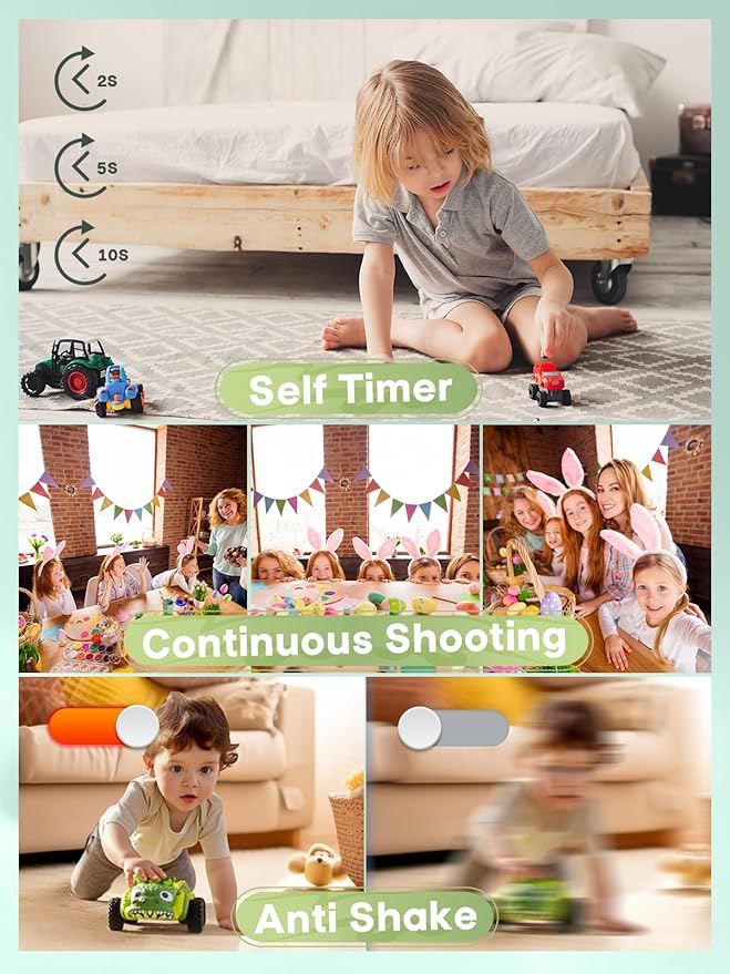 2025 Digital Camera - 1080P Vlog Camera, 44MP Compact, 16X Zoom, Anti-Shake, Green Gift for Kids-BubblyBeeBaby