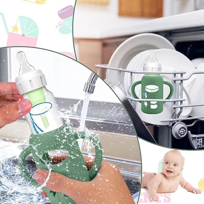 BUSOHA 3 Pack Silicone Sleeves for Dr. Brown's Glass Baby Bottles - Drop Protection Baby Bottle Sleeves Compatible with Dr. Brown's Newborn Glass Bottles with Silicone Handles,4 oz-BubblyBeeBaby