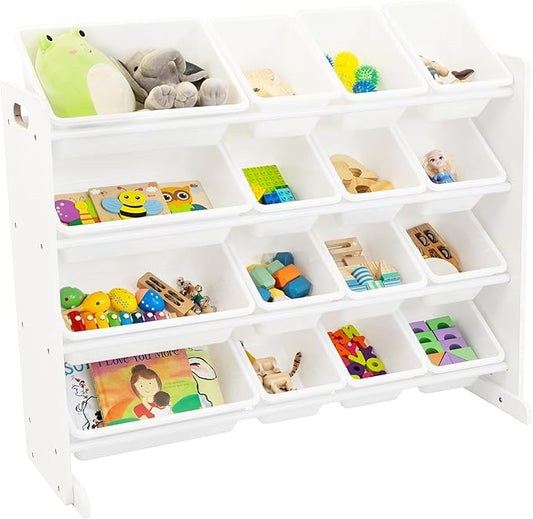 Humble Crew Supersized Toy Storage Organizer with 16 Removable Bins, White/White – Large Toy Storage for Toddlers Ideal for Kids' Rooms, Playrooms, and Nurseries - Modern Toy Bins for Kids-BubblyBeeBaby