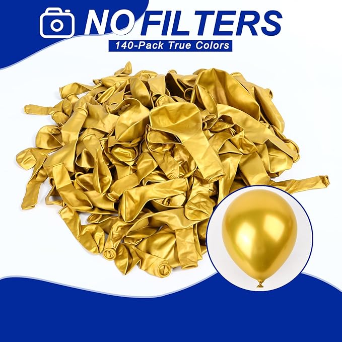 140pcs Metallic Gold Round Balloons Different Sizes 18 12 10 5 Inch Latex Balloons for Arch Decoration Party Balloon Kit for Graduation Birthday Party Wedding Balloon Baby Shower Decoration-BubblyBeeBaby