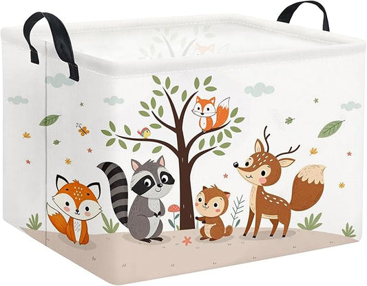 HIYAGON Rectangular Woodland Animal Basket Kids Baby Storage Basket Storage Bin Organizer Box Animal Room Decor(Spring Animal)-BubblyBeeBaby