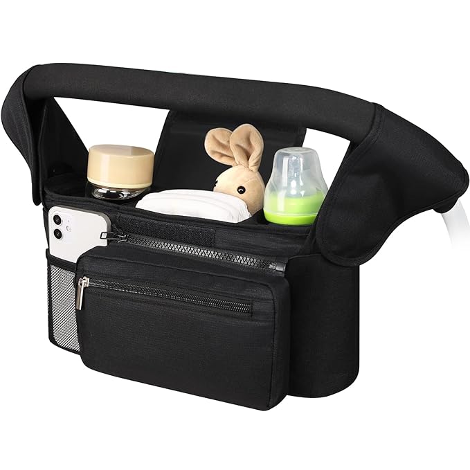 Accmor Universal Stroller Organizer with Insulated Cup Holder Detachable Phone Bag and Shoulder Strap,Stroller Bag Caddy Organizer Fits for Uppababy, Baby Jogger, Britax Strollers-BubblyBeeBaby