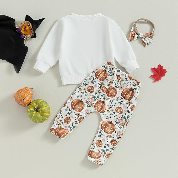 0-4T Toddler Boy Girl Halloween Outfit Fall Clothes Ghost Long Sleeve Sweatshirt Top Pants Baby Halloween Clothes-BubblyBeeBaby