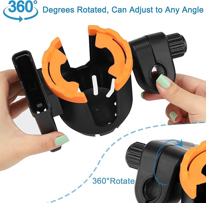 Accmor Stroller Cup Holder with Phone Holder, Universal Cup Holder, Bike Cup Holder, 360° Rotatable Large Caliber Drinks Holder for Stroller, Bike, Wheelchair, Walker-BubblyBeeBaby