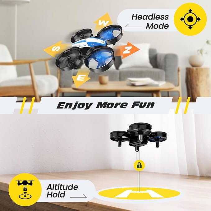 Holy Stone Mini Drone for Kids and Beginners RC Nano Quadcopter Indoor Small Helicopter Plane with Auto Hovering, 3D Flips, Headless Mode and 3 Batteries, Great Gift Toy for Boys and Girls, HS210 Blue-BubblyBeeBaby
