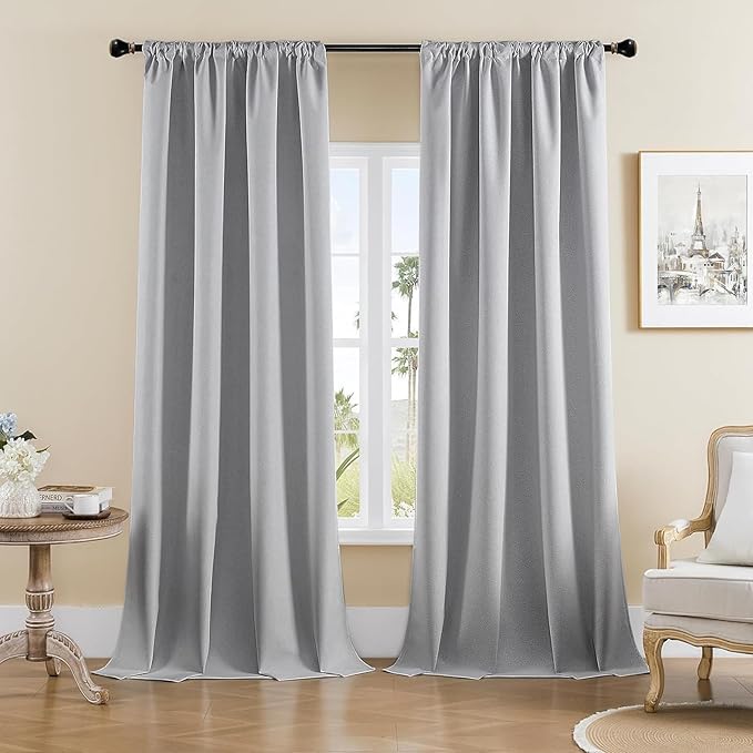 Joydeco Faux Linen Blackout Curtains for Bedroom,Light Grey Blackout Curtains 120 inches long,100% Blackout Solid Thermal Insulated Window Drapes Luxury Decor for Living Room（W52xL120 Inch,Light Grey）-BubblyBeeBaby