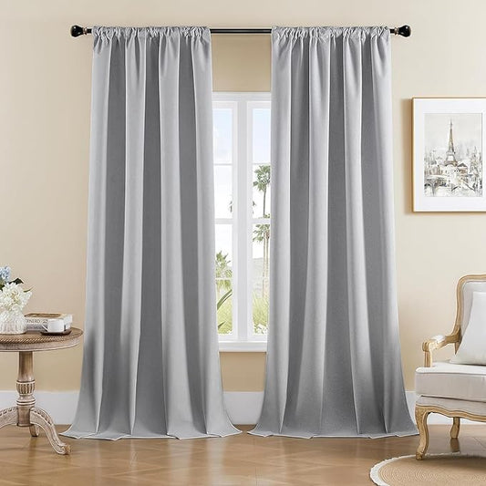 Joydeco Faux Linen Blackout Curtains for Bedroom,Light Grey Blackout Curtains 120 inches long,100% Blackout Solid Thermal Insulated Window Drapes Luxury Decor for Living Room（W52xL120 Inch,Light Grey）-BubblyBeeBaby