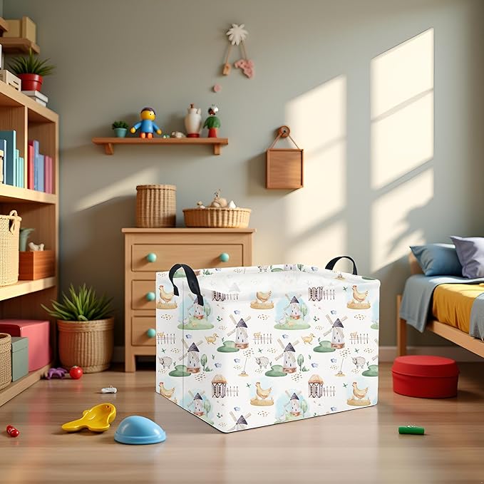 HIYAGON Rectangular Baby Basket for Boys Kids Baby Storage Basket Toy Storage Bin Organizer Box Room Decor(Farm)-BubblyBeeBaby