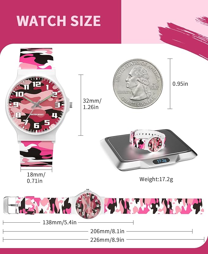 Kids Analog Watch Boys Girls, 30M Waterproof, Sports Watch for Boys, Easy to Read Children's Thin Dial Wrist Watches with Soft Band, for Ages 5-15 Kids Great Birthday Gifts Christmas Day-BubblyBeeBaby