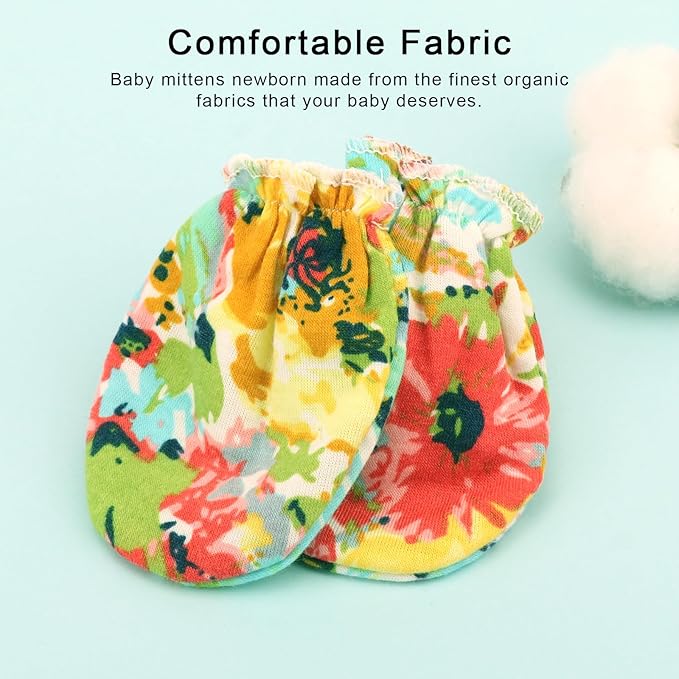 BQUBO Newborn Infant Toddler Mittens No Scratch Cotton Elastic Wrist Gloves Hypoallergenic for 0-6 Months Baby Boys Girls-BubblyBeeBaby