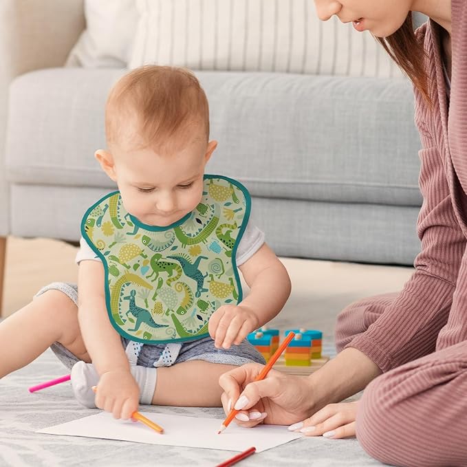 Mess Proof Baby Bib 3 Pack, Waterproof Led Weaning Baby Feeding Bibs with Food Catcher, Travel Feeding Bibs-BubblyBeeBaby