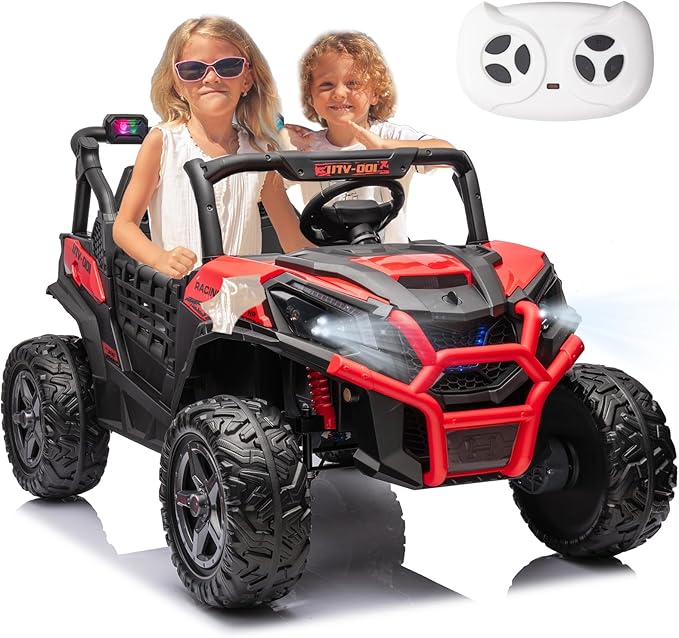24V Kids Electric Toy Car,2 Seater Kids Toy Car with Remote Control,4WD Electric Power Vehicles Wheels for 3+Years Boys Girls,Ride on Toy for Girl(Red)-BubblyBeeBaby