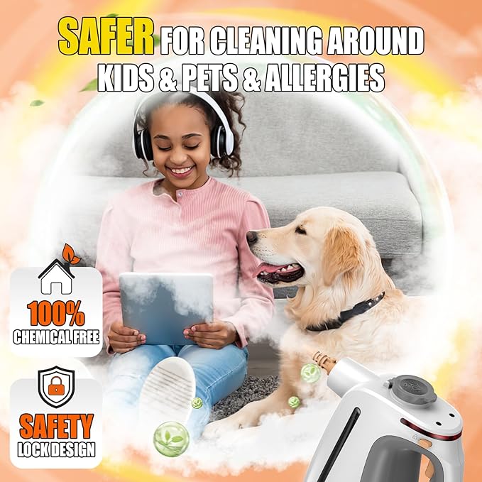 Heavy Duty Handheld Steam Cleaner for Cleaning with Lockable Steam Button&11pcs Accessories, Unlimited Water Addition for Continuous Steaming, Multi-Purpose Steamer for Cleaning Car, Grout (grey)-BubblyBeeBaby