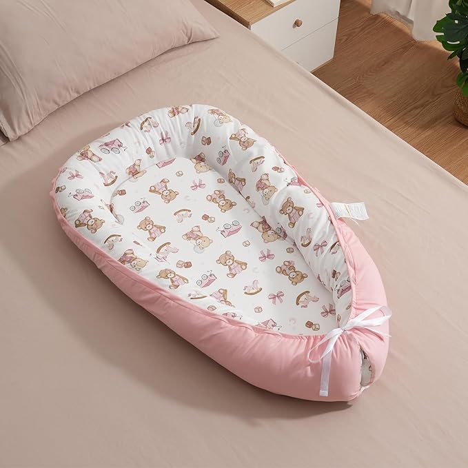 HKAI Baby Lounger – Soft Cotton Infant Floor Seat for Newborn to 24 Months, Portable Baby Essentials for Boys & Girls-BubblyBeeBaby