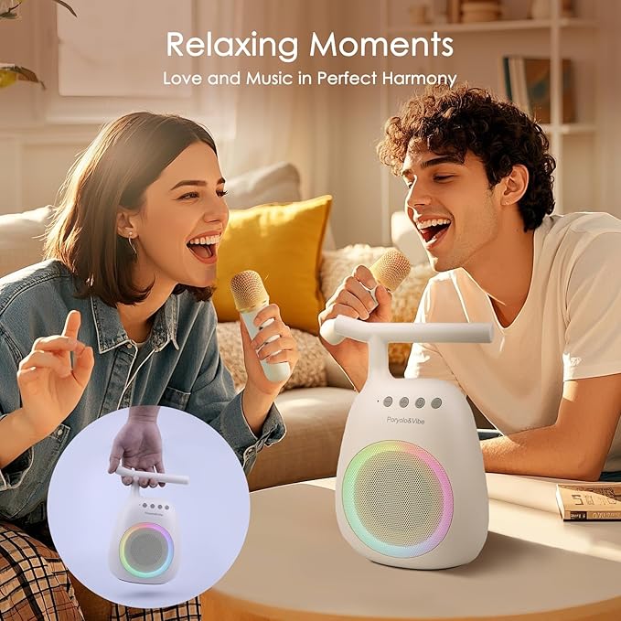 Karaoke Machine for Kids Adults Portable Bluetooth Speaker with 2 Wireless Microphones LED Lights Artistic Design 8-Hour Battery Support Family&Party Choice Fun for All Ages Gifts-BubblyBeeBaby
