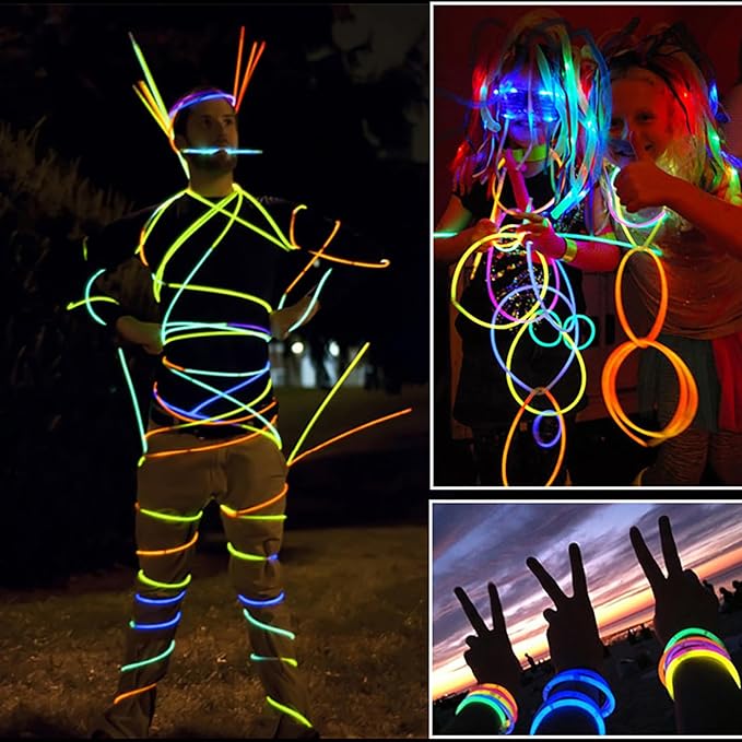 200 Pcs Glow Sticks Bulk Party Pack, 8'' Glow in the Dark Party Supplies, Glow in the Dark Light Up Sticks with Connectors, Party Favors for Birthday, Concert, Raves, Halloween, Christmas-BubblyBeeBaby