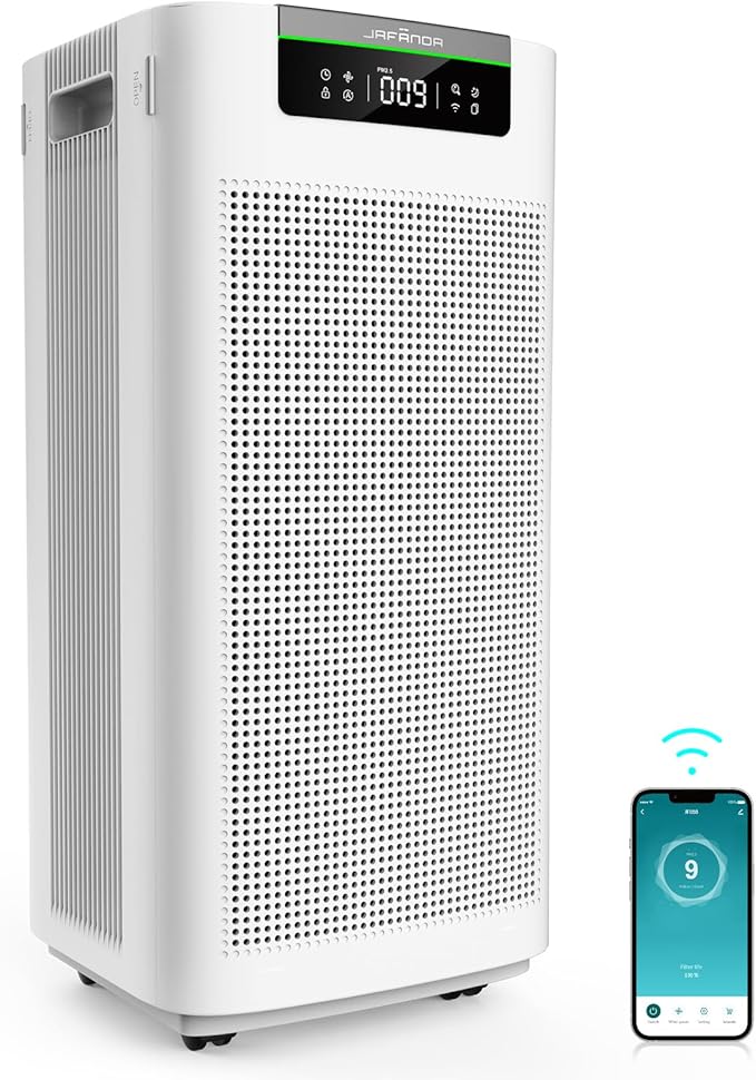 Jafända Air Purifier for Home Large Room 3800 ft², APP & Alexa, Ture HEPA Activated Carbon Air Filter, Smart HEPA Air Purifiers for Office Remove Dust Pollen Smoke Allergies Mold Odors Pet Dander VOCs-BubblyBeeBaby