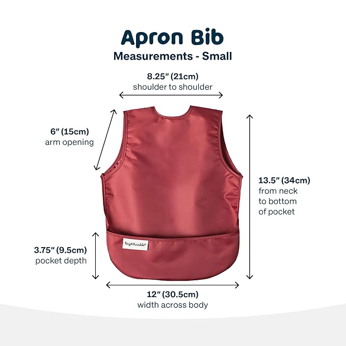 Tiny Twinkle Mess Proof Apron Bibs - 2 Pack Waterproof & Lightweight Baby Bibs for Led Weaning | 100% Recycled Polyester, Easy Clean & Machine Washable (Rose Burgundy,Small 6-24 Months)-BubblyBeeBaby