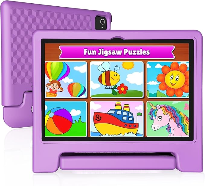 JREN Tablet for Kids｜10 Inch Kids Tablet Android 14｜Octa-core｜64GB｜WiFi ｜Bluetooth｜Parental Control｜Children Content｜Children Toddler Purple-BubblyBeeBaby