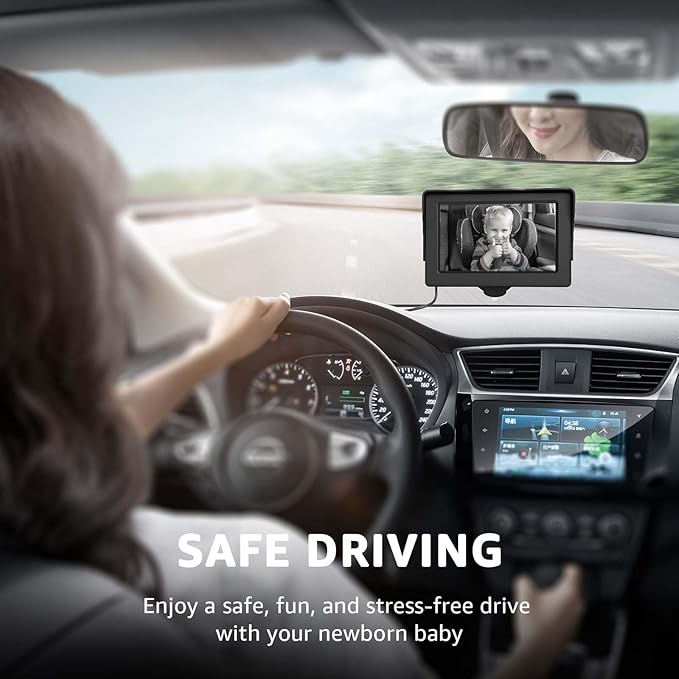 GROWNSY Baby Car Camera, HD Display Baby Car Mirror with Night Vision Feature, 4.3 inch Baby Car Camera with Monitor Wide Clear View, Backseat Camera Rear Facing to Observe Baby’s Every Move-BubblyBeeBaby