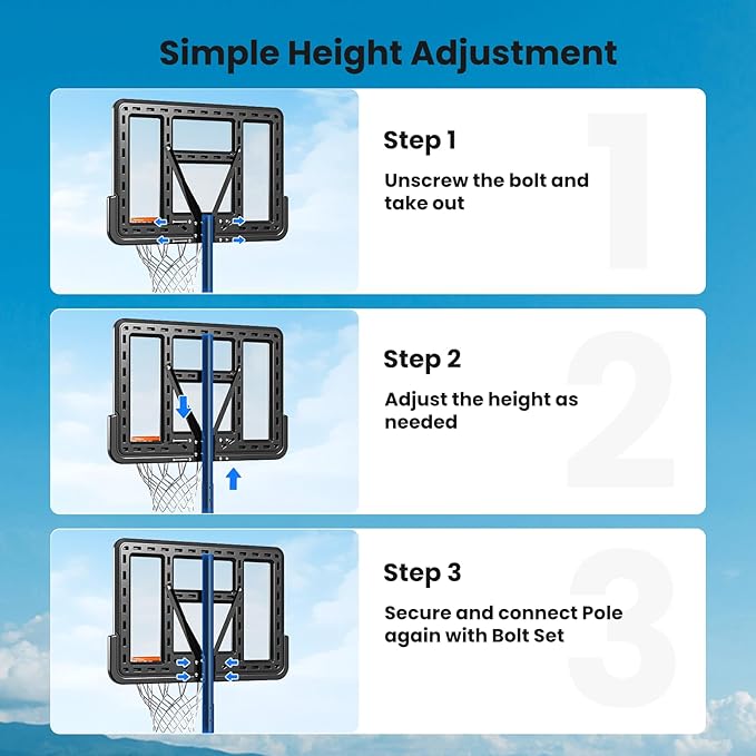IGL Portable Basketball Hoop, 5.6-10FT Adjustable Basketball Goal System, 44 Inch Outdoor Basketball Hoop & Goals for Kids, Youth, and Adults in The Backyard, Driveway with PC Backboard-BubblyBeeBaby