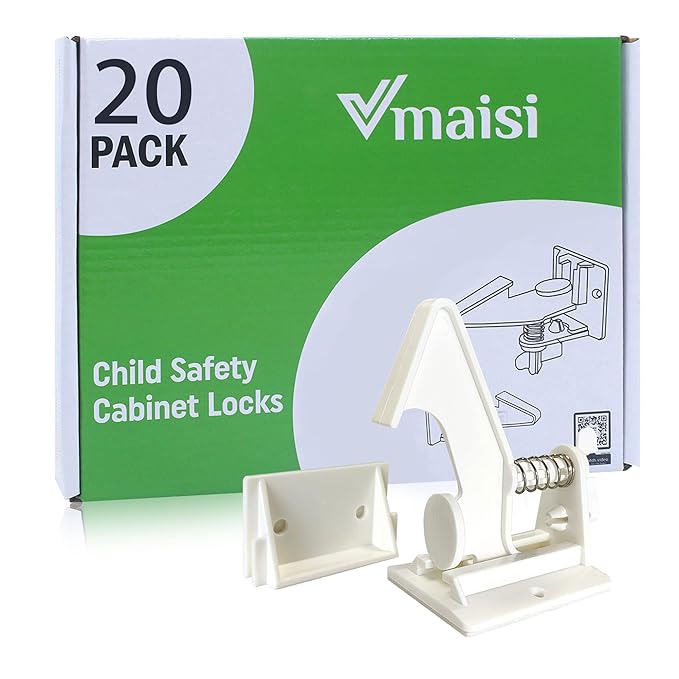 20 Pack Cabinet Locks Child Safety Latches - Vmaisi Baby Proofing Cabinets Drawers Lock - Upgraded Stronger Adhesive Easy Installation - No Drilling-BubblyBeeBaby