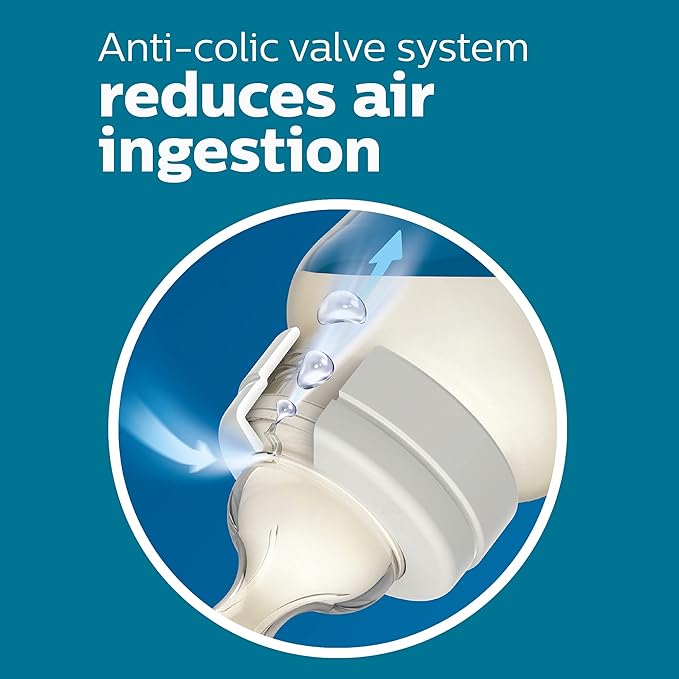 Philips Avent Anti-Colic Baby Bottles, 11oz, with Flow 3 Nipples, 3m+, 4pk, Clear, SCY106/04-BubblyBeeBaby