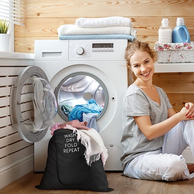 2 Pcs Travel Laundry Bag Washable Dirty Clothes Bag with Drawstring and Zipper for Suitcase, 22 x 18 Inch (Black, Gray,Classic)-BubblyBeeBaby