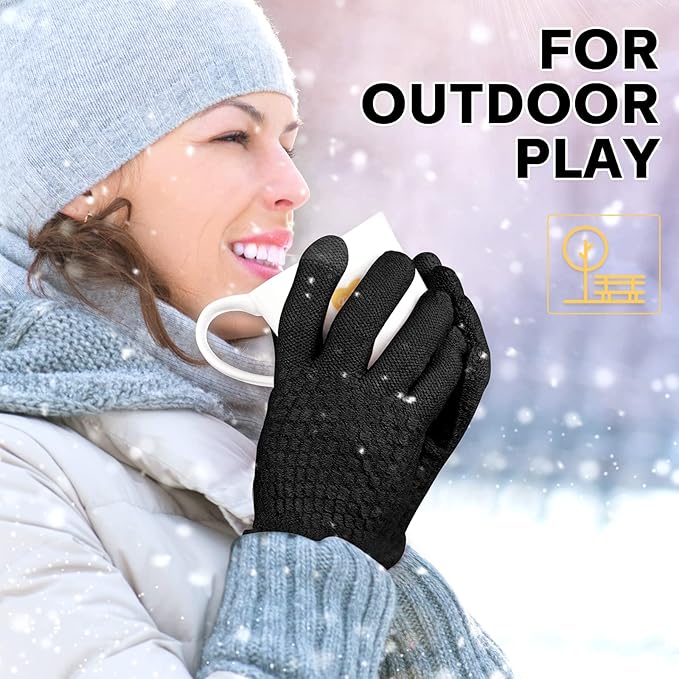 Geyoga 2 Pairs Women's Winter Touch Screen Gloves Soft Warm Fleece Lined Knit Elastic Cuff Winter Texting Gloves-BubblyBeeBaby
