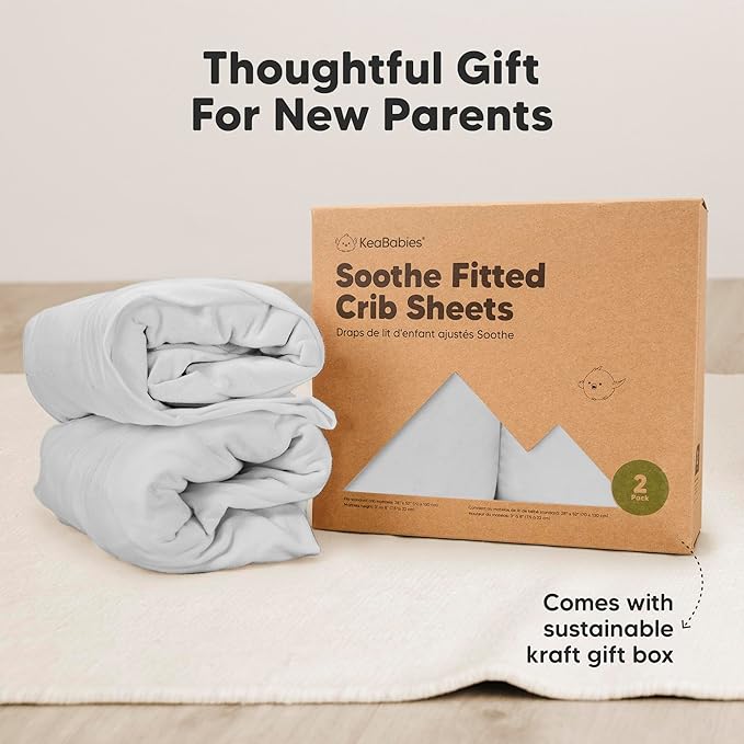 KeaBabies 2-Pack Organic Crib Sheets for Boys, Girls - 52x28 Fitted Crib Mattress Sheet Neutral, Breathable Jersey Cotton Cover for Baby Bed, Toddler Mattress, Soft & Cute Prints (French Gray)-BubblyBeeBaby