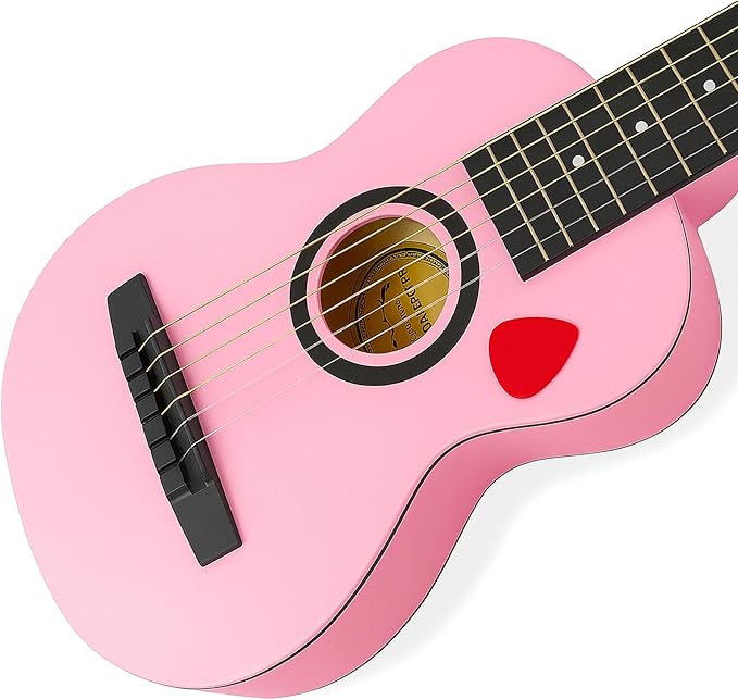23" Acoustic Guitar, Kids 6 String Toy Guitar - Realistic Steel Strings - Beginner Practice First Musical Instrument for Children, Toddlers (Pink)-BubblyBeeBaby